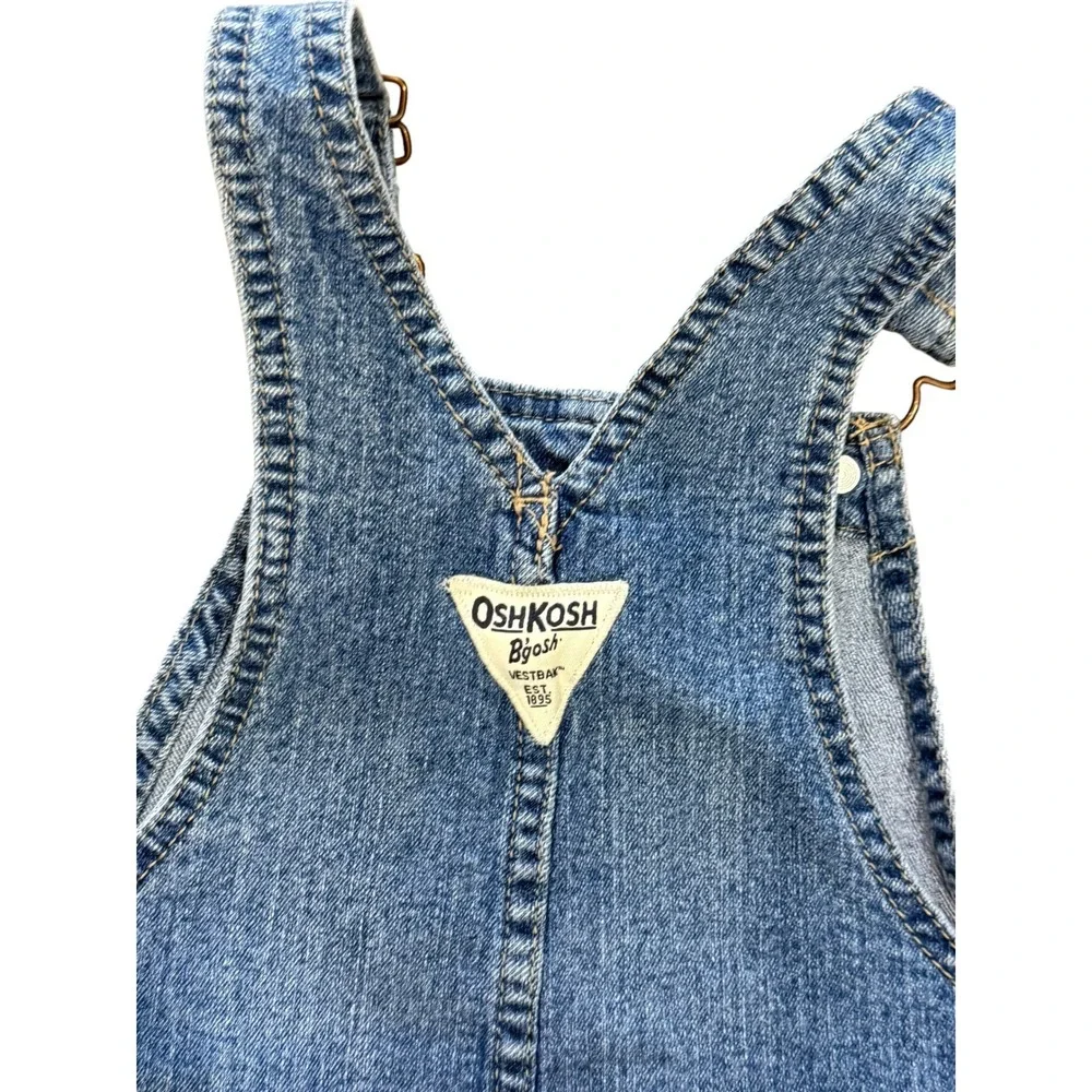 OshKosh Bgosh Kids Floral Trim Denim‎ Bib Overalls Medium Wash Blue
